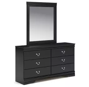 Huey Vineyard Black 6 Drawer Dresser and Rectangular Mirror