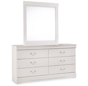 Anarasia White 6 Drawer Dresser and Rectangular Mirror