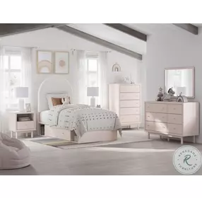 Wistenpine White And Blush Youth Upholstered Panel Bedroom Set with Double Sided Storage