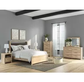 Hollymount Tan and Brown Upholstered Panel Bedroom Set with LED