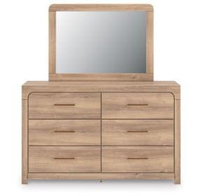 Prandefort Tan 6 Drawer Dresser and Rectangular Mirror