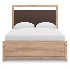 Hollymount Tan and Brown Queen Upholstered Platform Bed with LED