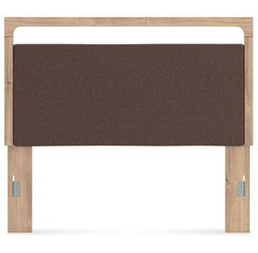 Prandefort Tan and Brown Queen Upholstered Panel Headboard with LED