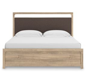 Prandefort Tan and Brown King Upholstered Platform Bed with LED