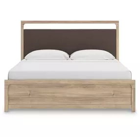 Hollymount Tan and Brown King Upholstered Platform Bed with LED