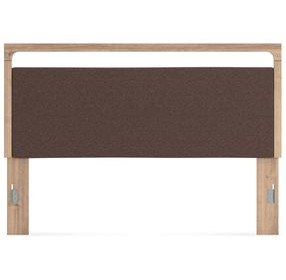 Prandefort Tan and Brown King Upholstered Panel Headboard with LED