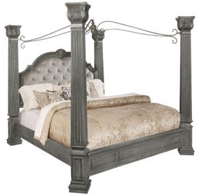 B01550 Gray Upholstered King Canopy Bed