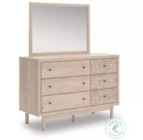 Shapella Tan 6 Drawer Dresser with Mirror