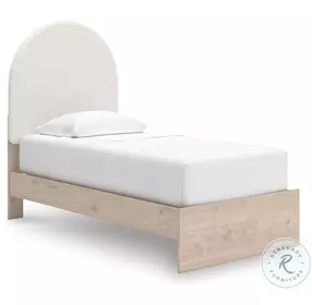 Shapella Tan And White Twin Upholstered Panel Bed