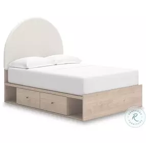 Shapella Tan And White Full Upholstered Panel Bed with Storage