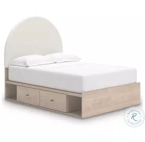 Shapella Tan And White Full Upholstered Panel Bed with Double Underbed Storage