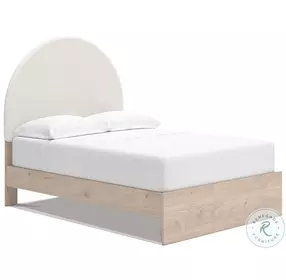 Shapella Tan And White Full Upholstered Panel Bed