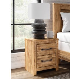 Hastiport Brown 2 Drawer Nightstand with USB Charging