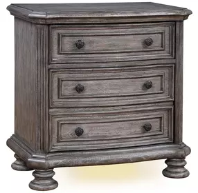 B01623 Gray 3 Drawer Nightstand with USB Charging and LED