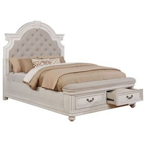 B0162N White Upholstered Queen Storage Bed