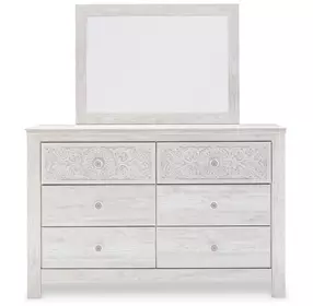 Paxberry Whitewash 6 Drawer Dresser and Rectangular Mirror