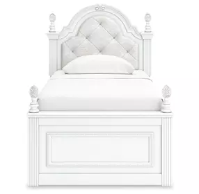 Maylilly Light Gray and White Twin Upholstered Storage Panel Bed with LED