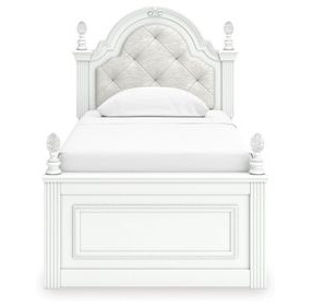 Trindura Light Gray and White Twin Upholstered Panel Bed with LED