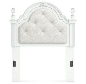 Trindura Matte White and Light Gray Twin Upholstered Panel Headboard with LED