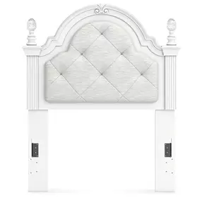 Maylilly Matte White and Light Gray Twin Upholstered Panel Headboard with LED