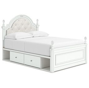 Trindura Light Gray and White Full Upholstered Storage Panel Bed with LED