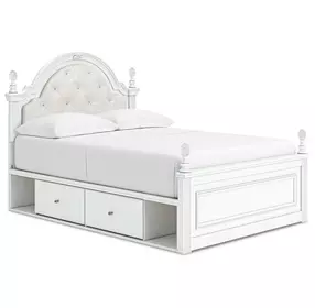Maylilly Light Gray and White Full Upholstered Storage Panel Bed with LED