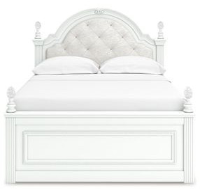 Trindura Light Gray Full Upholstered Storage Panel Bed with LED