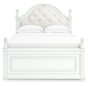 Trindura Light Gray and White Full Upholstered Panel Bed with LED