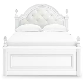 Maylilly Light Gray and White Full Upholstered Panel Bed with LED