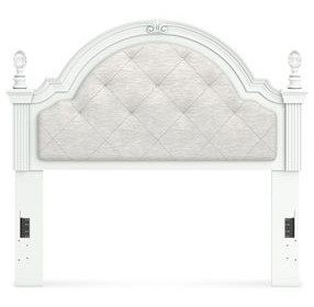Trindura White and Gray Full Upholstered Panel Headboard with LED