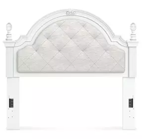Maylilly White and Gray Full Upholstered Panel Headboard with LED