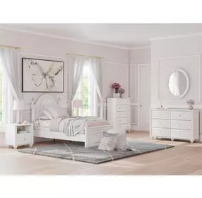 Maylilly Light Gray and White Youth Upholstered Panel Bedroom Set with LED