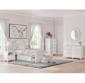 Trindura Light Gray Youth Upholstered Storage Panel Bedroom Set with LED