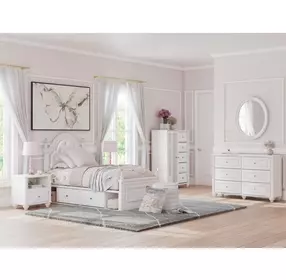 Maylilly Light Gray Youth Upholstered Storage Panel Bedroom Set with LED