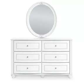 Maylilly White 6 Drawer Dresser and Round Mirror