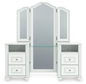 Trindura White 4 Drawer Vanity with Mirror and LED