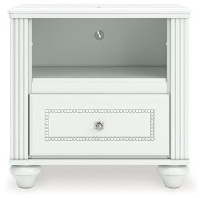 Trindura White 1 Drawer Nightstand with USB Charging and LED