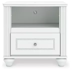 Maylilly White 1 Drawer Nightstand with USB Charging and LED