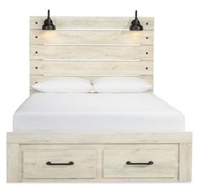 Cambeck Whitewash Queen Storage Panel Bed with USB Charging and LED