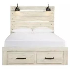Cambeck Whitewash Queen Storage Panel Bed with USB Charging and LED