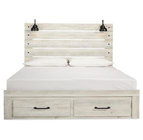 Cambeck Whitewash King Storage Panel Bed with USB Charging and LED