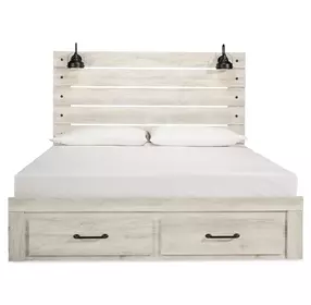 Cambeck Whitewash King Storage Panel Bed with USB Charging and LED