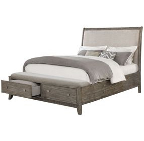 B0193A Gray Upholstered King Panel Storage Bed