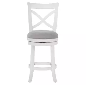 Belmont Gray Upholstered Swivel Bar Stool With White Frame