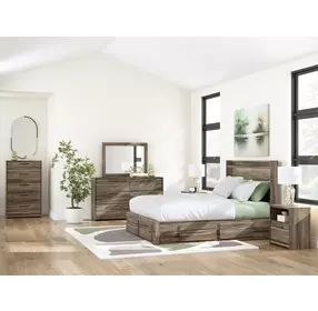 Baystorm Brown Storage Panel Bedroom Set with LED and 6 Drawers