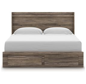 Jusika Brown King Storage Panel Bed with LED and 6 Drawers