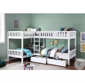 Galen White Youth Corner Bunk Bedroom Set With Storage Boxes