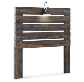 Drystan Brown Rustic Full Panel Headboard with LED and USB Charging