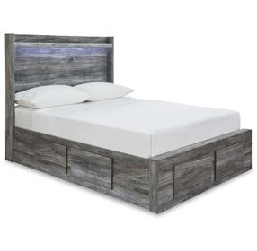 Baystorm Gray Full Storage Panel Bed with 4 Drawers and LED