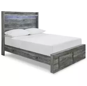 Baystorm Gray Full Storage Panel Bed with 2 Drawers and LED